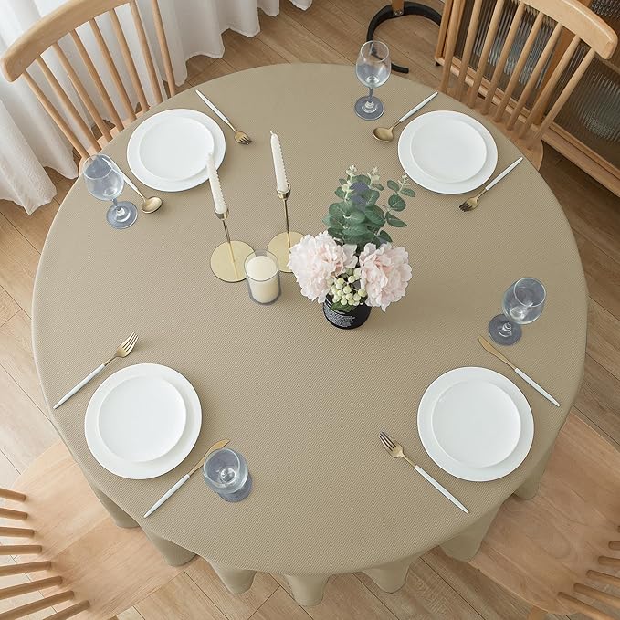Biscaynebay Textured Fabric Round Tablecloths 90" for Round Tables diameters from 30" to 78", Natural Water Resistant Folding Table Covers Washable for Dining, Kitchen, Wedding, Parties etc