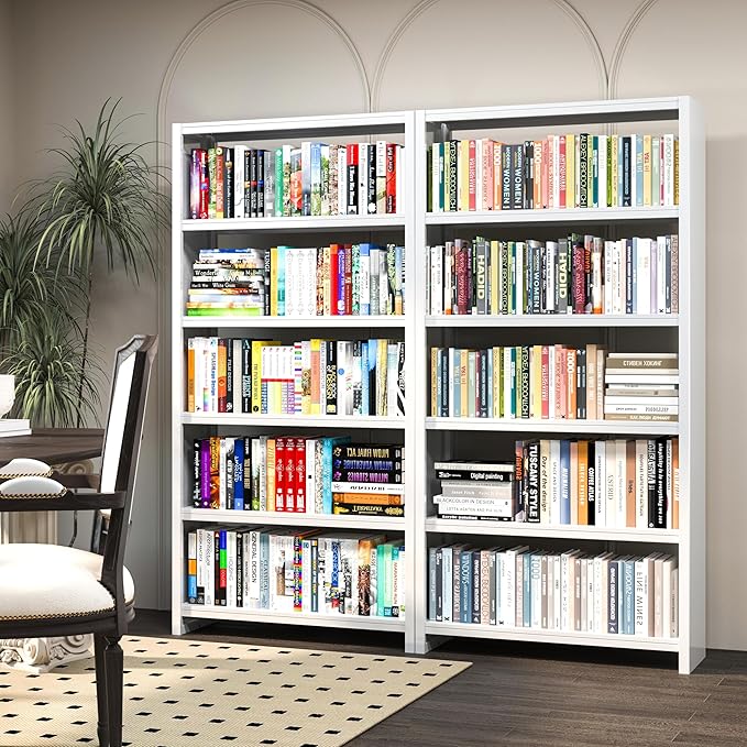 69.3" H Home Office Bookcase Shelf Storage,5 Tier Bookcase with Open Display Shelves,Industrial Wide Bookshelf with Metal Frame for Home Office, Living Room, Bed Room (34.1" W)