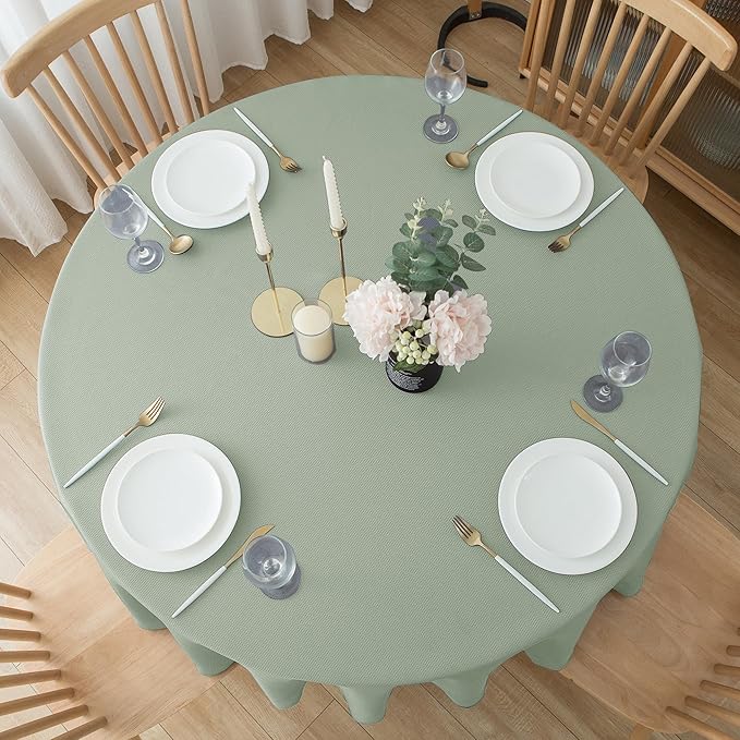 Biscaynebay Round Tablecloth 70 Inch-Sage Outdoor Fabric Table Cover-Small Circle Folding Table Cloths Linen Water Resistant Washable for Kitchen Dining Picnic Patio Outdoor Party Restaurant Tables