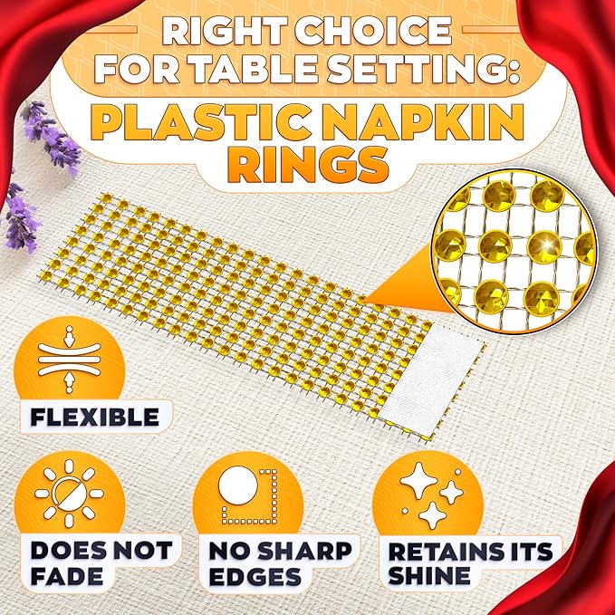 Gold Napkin Rings Set of 100 – Rhinestone Napkin Ring Holders for Weddings, Spring Events, and Table Decorations | Durable, Reusable, and Versatile for Parties, DIY Projects