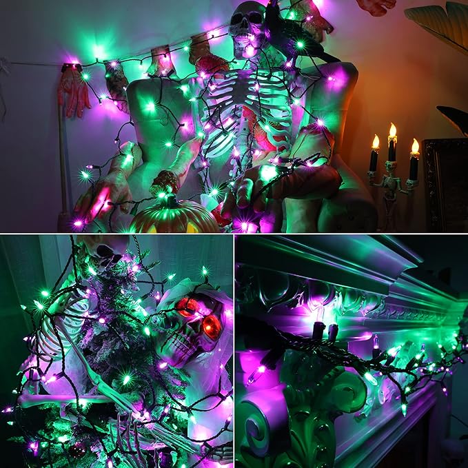 Brizled Purple & Green Halloween Lights, 33ft 100 LED Halloween String Lights, 120V UL Listed Purple Light String Connectable, Mini Green Lighting Set for Indoor Outdoor Tree Party Home Garden Decor