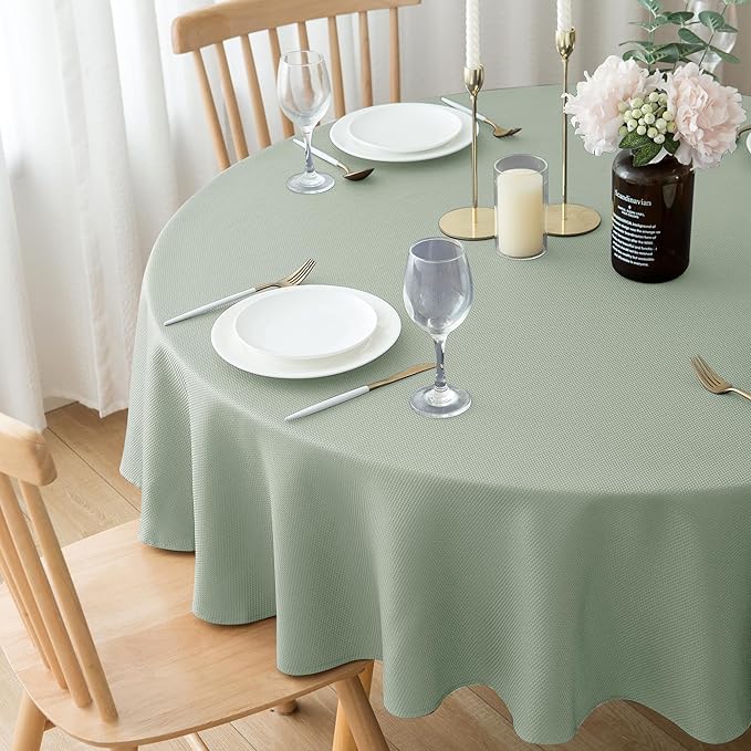 Biscaynebay Round Tablecloth 60 Inch-Sage Outdoor Fabric Table Cover-Small Circle Folding Table Cloths Linen Water Resistant Washable for Kitchen Dining Picnic Patio Outdoor Party Restaurant Tables