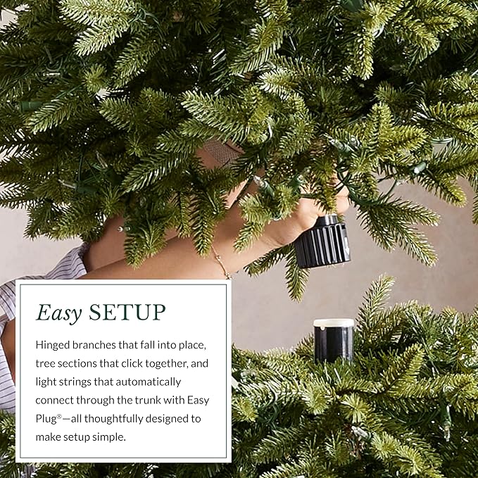 Balsam Hill 7.5ft Pre-Lit Stratford Spruce - Slim Artificial Christmas Tree with 600 LED Clear Lights, True Needle Foliage, Easy Plug Technology & Premium Stand for Small Spaces