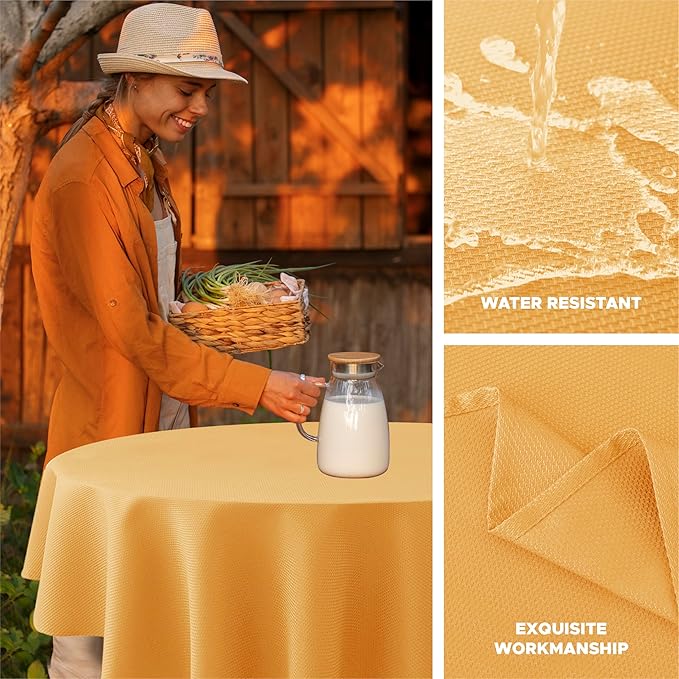 Biscaynebay Fall Tablecloth Textured Fabric Round Tablecloths 60" for Tables diameters from 28" to 48", Fall Gold Thanksgiving Autumn Harvest Water Resistant Table Cover for Kitchen, Dining, Party