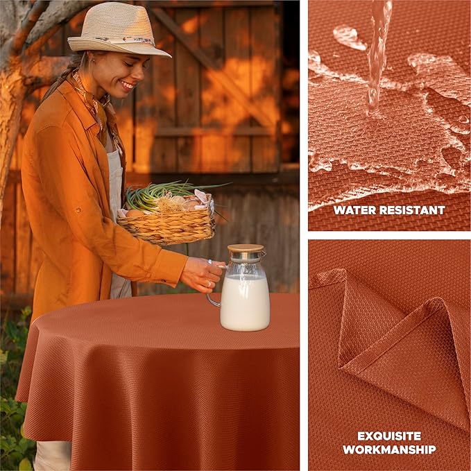 Biscaynebay 2 Pack Textured Fabric Round Tablecloths 60'' for Tables diameters from 28" to 48", Rust Table Cloth Water Resistant Small Circle Folding Table Covers for Dining Kitchen Wedding Parties