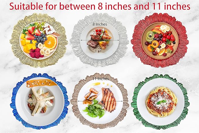 Henilosson 13 inch Silver Charger Plates,Round Plastic Reef Plate Chargers for Dinner Plates,Wedding,Party Elegant Decoration Place mats(24, SILVER)