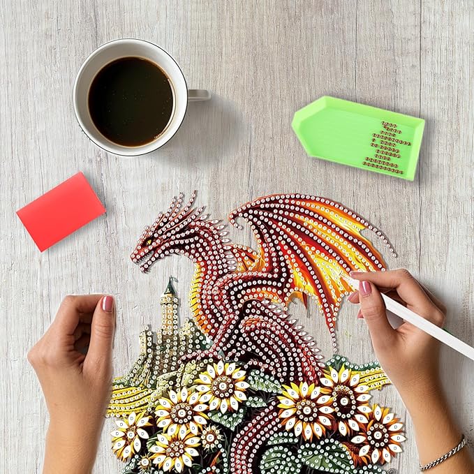 SENQAO Dragon Diamond Art Hanging Kit for Adult, Special Shaped Rhinestone, Double Sided DIY Acrylic Diamond Art Painting Window Pendants Home Garden Wall Hanging Kits Hanging Ornament (Sunflower)