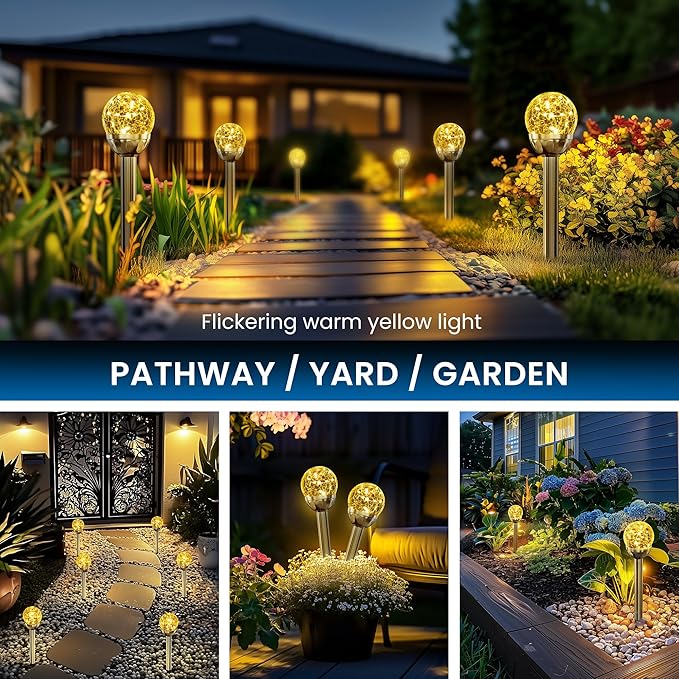 SOLPEX Solar Garden Lights String - 3 Pack Warm White, Solar Powered Cracked Glass Ball, Waterproof for Outdoor & Patio Decoration