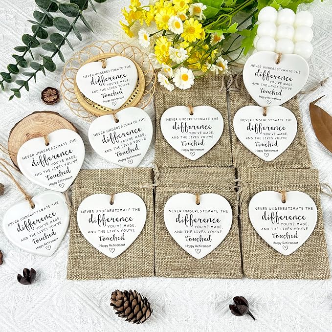 10 Pcs Retirement Gifts for Woman Men,Never Underestimate The Difference You Made Ceramic Ornament Happy Retirement Going Away Gift Leaving Gifts for Coworker,Boss,Nurse,Teacher,Friend,Mom