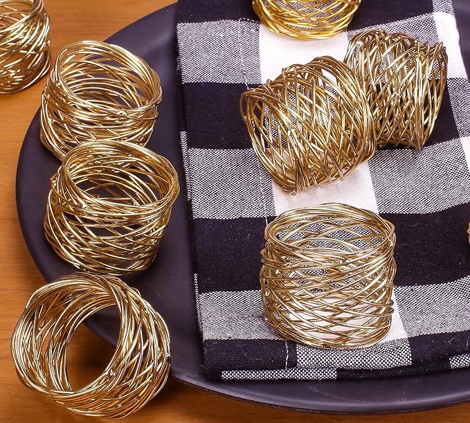 12-Piece Napkin Rings - Gold Metal Napkin Holders for Dining Table Decor, Wedding, Holiday, Party, Everyday Use - Elegant Iron Serviette Rings for Dinner Table Settings - ALPHA Living HOME