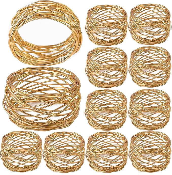 12-Piece Napkin Rings - Gold Metal Napkin Holders for Dining Table Decor, Wedding, Holiday, Party, Everyday Use - Elegant Iron Serviette Rings for Dinner Table Settings - ALPHA Living HOME