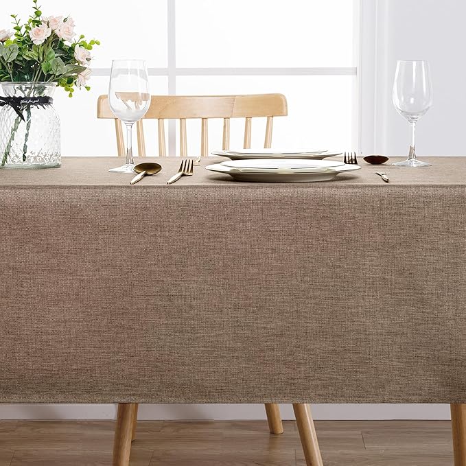 Hiasan Faux Linen Rectangle Tablecloth - Wrinkle and Stain Resistant Washable Table Cloth for Kitchen Dining Room Holiday Table Cover for Party Dinner, Khaki, 54 x 108 Inch