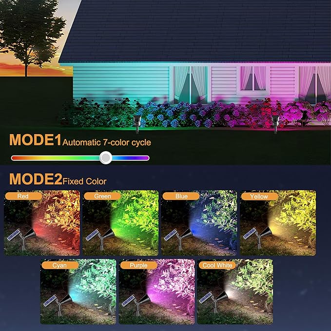 Solar Color Changing Lights, 2 Modes Solar Spotlights Outdoor Waterproof, Adjustable Outdoor Lights for Outside Yard Garden Landscape Pathway Tree Decorations- 4 Pack (Multicolor)