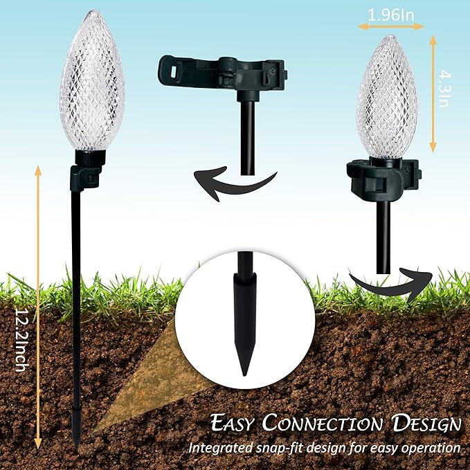 AWQ 10 LED 24.6FT Christmas Pathway Lights, Multi & Warm Color Pinecone Marker Lights with 10 Steel Stake & 11 Modes, Connectable Ground Light for Lawn, Patio, Walkway, Sidewalk (10)