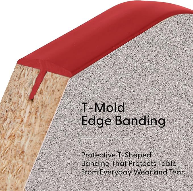 FDP Rectangle Activity School and Classroom Kids Table (24 x 60 inch), Chunky Toddler Legs, Adjustable Height 15-24 inches - Gray Top and Red Edge