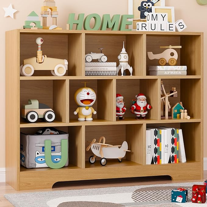 Book Shelf Set of 2, 10 Cubes Storage Organizer, 3-Tier Open Shelf Wooden Bookcase, Freestanding Wooden Bookshelf Cube Shelf for Bedroom, Living Room, Home Office