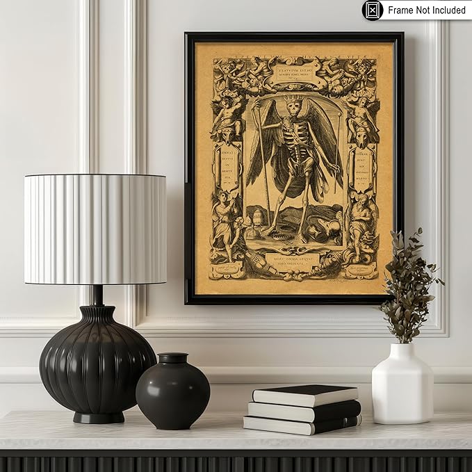 Poster Master Vintage Angel of Death Poster - Grim Reaper Print - Halloween Art - Mirror of Human Life Art - Gift for Men & Women - Gothic Decor for Living Room or Bedroom - 16x20 UNFRAMED Wall Art