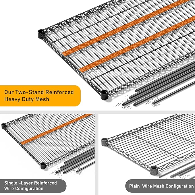 REIBII 81.5''W Storage Shelves 3680LBS Garage Shelving Heavy Duty 4 Tier Metal Shelving Unit Adjustable Wire Shelf and Storage Pantry Shelves for Kitchen Garage,81.5Wx23.62Dx70.86H,Black