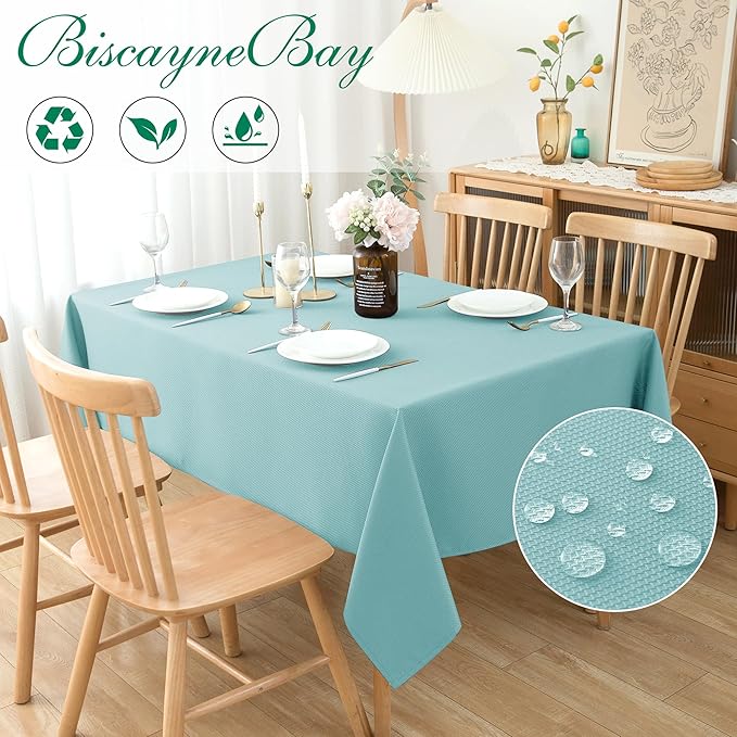 Biscaynebay Tablecloth for Rectangle Tables-70x108 Inch Aqua Blue Outdoor Picnic Table Cover-Rectangular Folding Table Cloths Water Resistant for Kitchen Camping Dining Room Patio Banquet Party