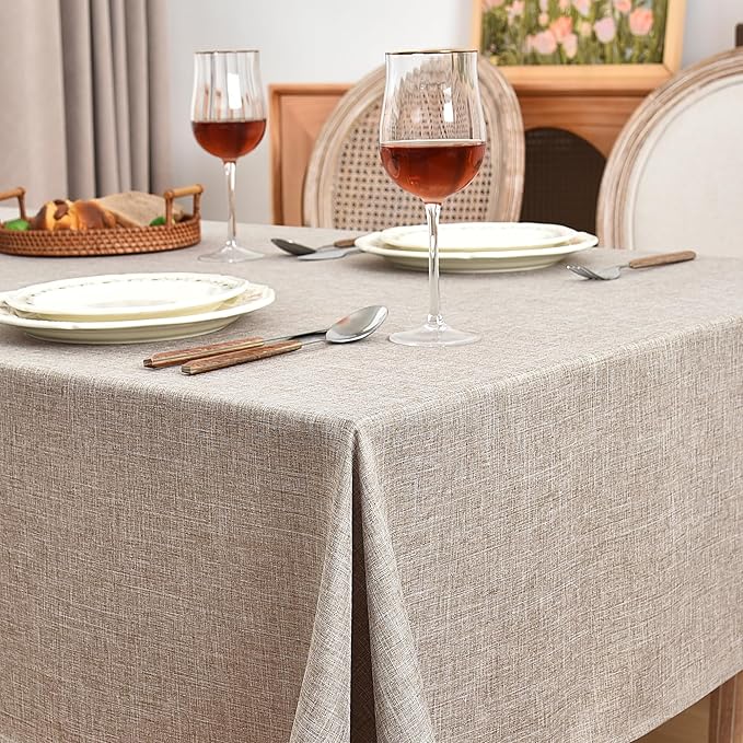 Fitable Faux Linen Tablecloths for Rectangle Tables - 90 x 132 Inch - 6 Pack Fabric Textured Washable Table Clothes Floor Lenghth Table Covers for Wedding, Party, Banquet, Birthday, Nature Color