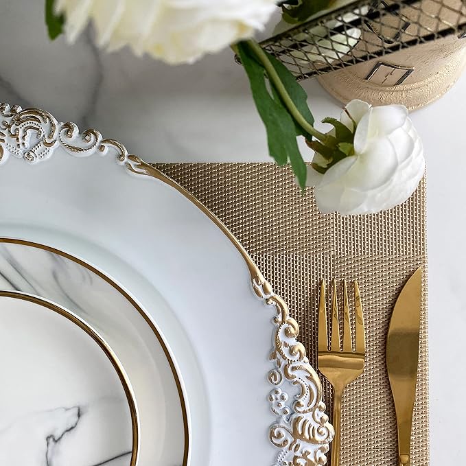 Henilosson white Charger Plates Gold Trim - Antique Plate Chargers for Dinner Plates - Set of 6 Dinner Chargers(6,white)