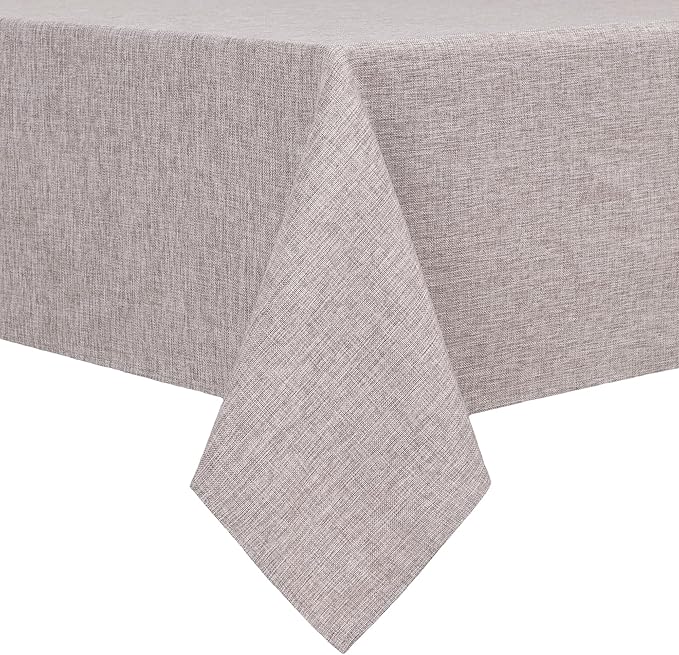 Hiasan Faux Linen Rectangle Tablecloth - Wrinkle and Stain Resistant Washable Table Cloth for Kitchen Dining Room Holiday Table Cover for Dinner, Stone, 60 x 140 Inch