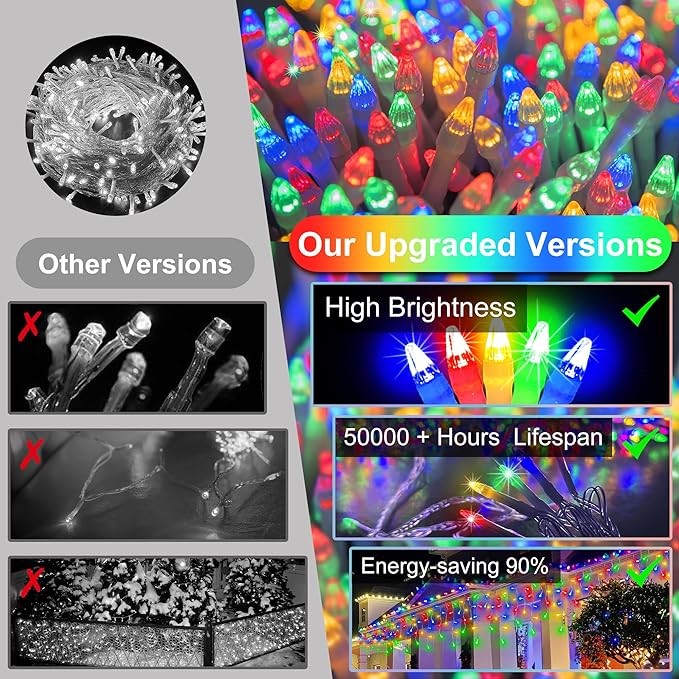 1620LED 164ft Christmas Lights, 360Drops 12 Modes Multicolor Christmas String Lights Outdoor Dimmable, Waterproof Christmas Decoration Fairy Lights with Timer for Indoor Eaves Party Patio Window Fence