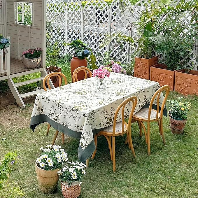 Green Table Cloth for Rectangular Tables, Vintage Jacquard Green Floral Pattern Tablecloth, Wrinkle Free Table Cover for Dining, Farmhouse, Wedding - 60''x120''