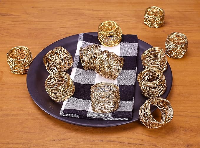 12-Piece Napkin Rings - Gold Metal Napkin Holders for Dining Table Decor, Wedding, Holiday, Party, Everyday Use - Elegant Iron Serviette Rings for Dinner Table Settings - ALPHA Living HOME