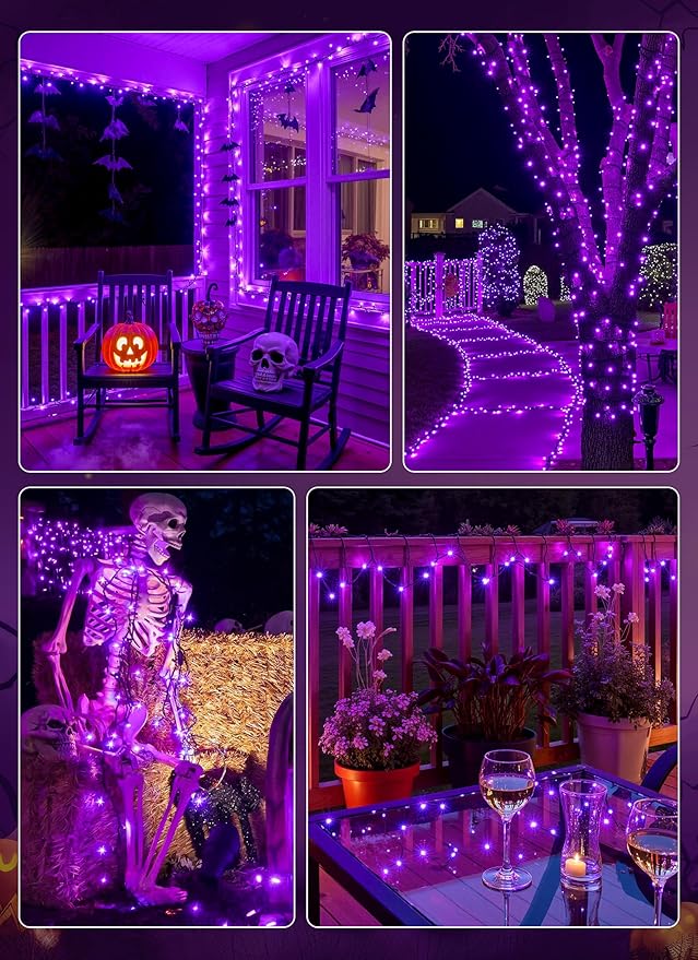 Brightown 2 Pack Halloween Solar String Lights Outdoor, Total 144Ft 400 LED Twinkle Fairy Lights Waterproof with 8 Modes Auto On/Off for Patio Tree Garden Party Home Decorations (Purple)