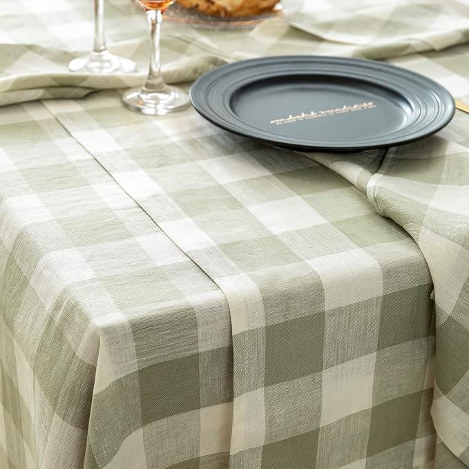 EVERLY 100% Yarn-Dyed Linen Rectangle Tablecloths 60x120Inches for Dining,Buffet Parties,Picnic,Events and Restaurants,Decorative Halloween,Thanksgiving Machine Washable Tablecloths-Sage Green Plaid