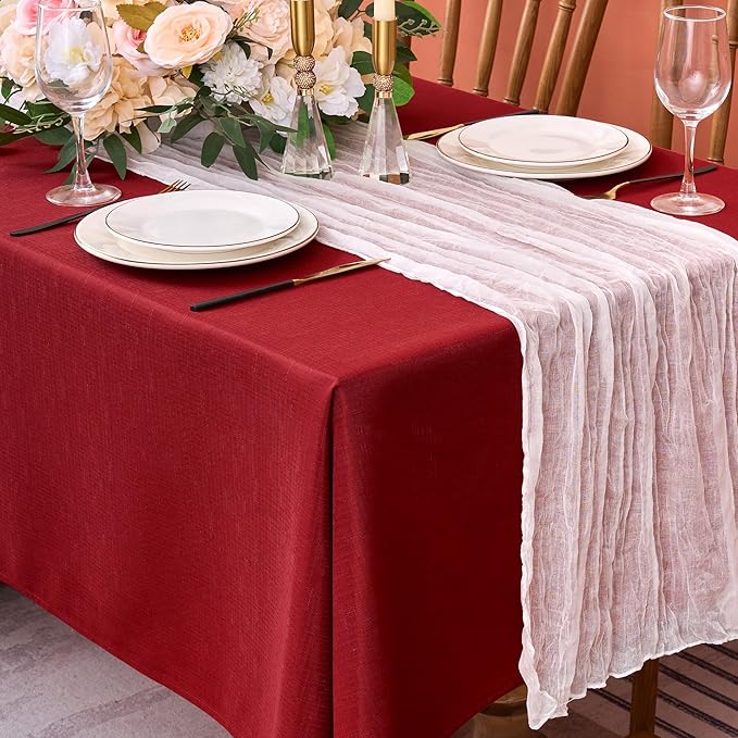Fitable Faux Linen Christmas Tablecloths 2 Pack, Burlap Textured Fabric Rectangle Table Cloth, Elegant Decorative Table Covers for Winter Holiday Dinner Party Farmhouse (Red, 54 x 78 Inch)