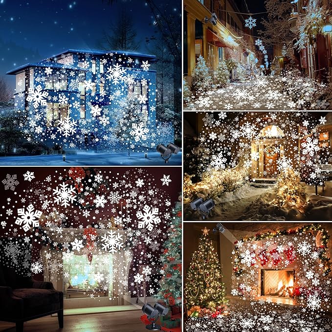 Snowflake Projector Lights, Christmas Decorations Lighting Projector, with Timer Dynamic Led Snow Lamp, for Holiday New Year Party Garden Patio Yard Outdoor Indoor Xmas Decor