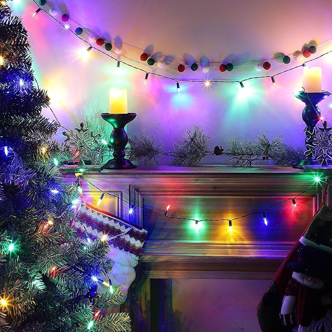 Joliyoou 4 Packs Total 200 LEDs 64ft Multicolored Christmas String Lights, Battery Operated Christmas Mini String Lights with 8 Lighting Modes, Indoor Outdoor LED Xmas Fairy String Lights with Timer