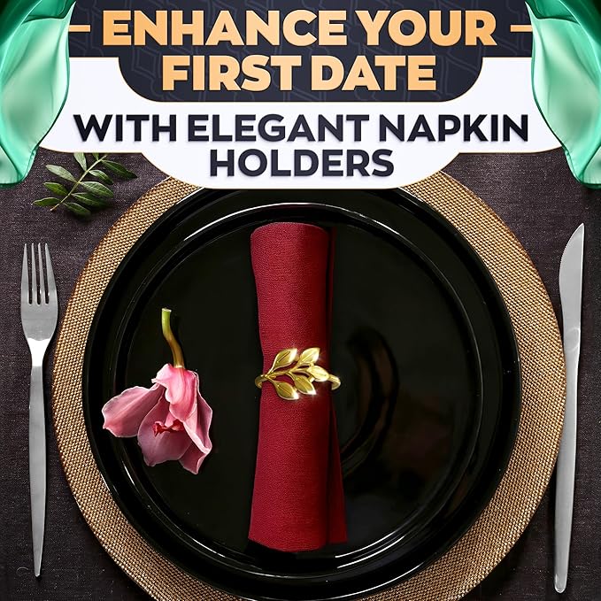 Gold Napkin Rings Set of 20 – Durable Metal Napkin Rings | Easy to Clean, Fits Various Napkin Styles | Elegant Leaf Design for Dinner Parties, Large Gatherings, Special Events & Dining Table Decor