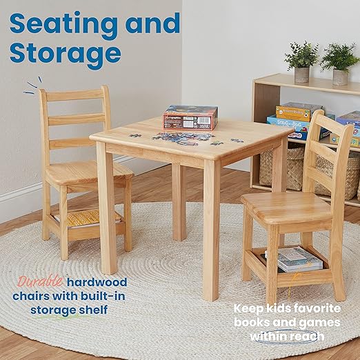 ECR4Kids Three Rung Ladderback Chair with Storage, 14in Seat Height, Classroom Seating, Honey, 2-Pack