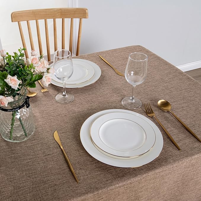 Hiasan Faux Linen Rectangle Tablecloth - Wrinkle and Stain Resistant Washable Table Cloth for Kitchen Dining Room Holiday Table Cover for Party Dinner, Khaki, 54 x 120 Inch