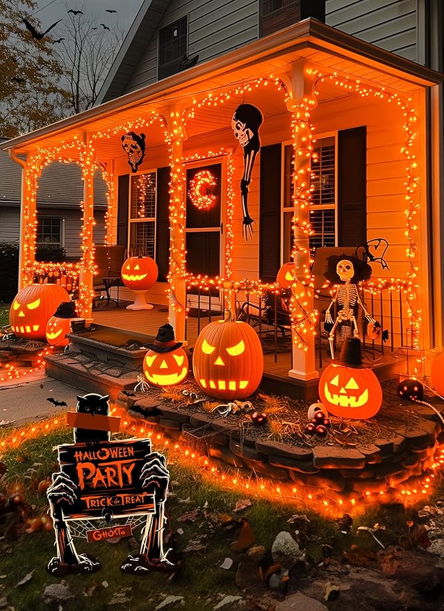 Battery Operated Halloween Indoor String Lights, 8 ft 20 LED Orange Mini Cluster Tree Lights with Timer, Indoor Outdoor Patio Garland Window Decor for Party Christmas Halloween Decorations