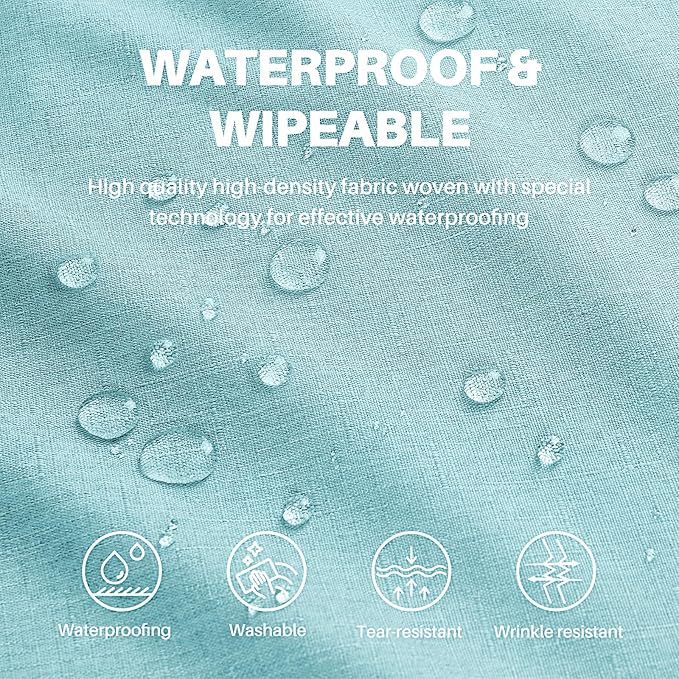 IVAPUPU Textured Linen Table Cloth for Rectangle Tables - Light Blue Tablecloths Rectangular Waterproof Wrinkle Free Wipeable Dining Table Cover for Spring Wedding Birthday Kitchen Decor, 52 x 70 Inch