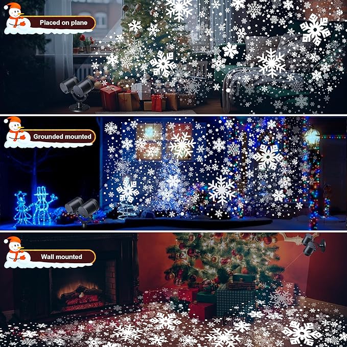 Snowflake Projector Lights, Christmas Decorations Lighting Projector, with Timer Dynamic Led Snow Lamp, for Holiday New Year Party Garden Patio Yard Outdoor Indoor Xmas Decor