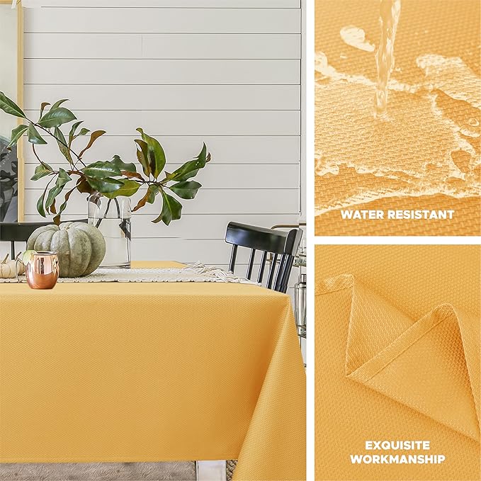 Biscaynebay Fall Tablecloth Textured Fabric Square Tablecloths 60x60'', Fall Gold Thanksgiving Autumn Harvest Water Resistant Fabric Tablecloths for Kitchen, Dining, Wedding, Parties Machine Washable