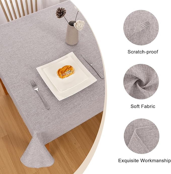 Hiasan 2 Pack Faux Linen Rectangle Tablecloth - Wrinkle and Stain Resistant Washable Table Cloth for Kitchen Dining Room Holiday Table Cover for Party Dinner, Stone, 60 x 102 Inch