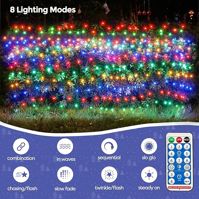 WBao Solar Christmas Lights Outdoor 360LED 11.5ft x 6.9ft Christmas Bushes Lights with Remote, 8 Lighting Modes, Timer, Waterproof for Lawn, Bushes, Trees Outdoor Christmas Decorations, Multicolor