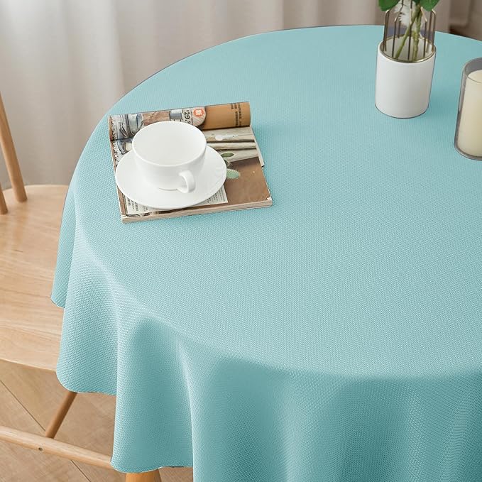 Biscaynebay Round Tablecloth 90 Inch-Auqa Blue Outdoor Fabric Table Cover-Small Circle Folding Table Cloths Linen Water Resistant for Kitchen Dining Picnic Patio Outdoor Party Restaurant Tables
