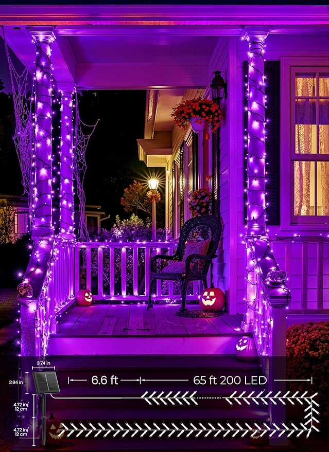 Brightown 2 Pack Halloween Solar String Lights Outdoor, Total 144Ft 400 LED Twinkle Fairy Lights Waterproof with 8 Modes Auto On/Off for Patio Tree Garden Party Home Decorations (Purple)