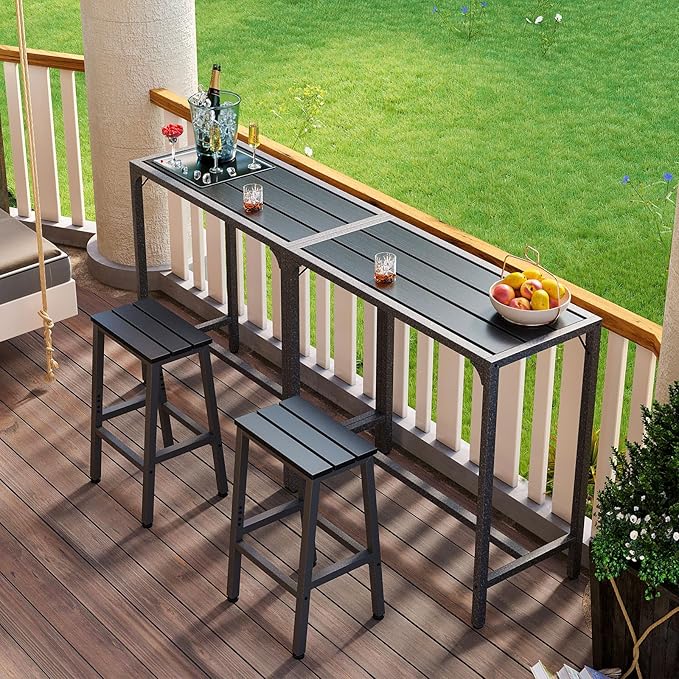 ODK 39 Inch Outdoor Bar Table, Patio Counter Bar Height Table with Weather Resistant Waterproof Top for Hot Tub Garden, Yard, Balcony, Poolside, Indoor (Black)