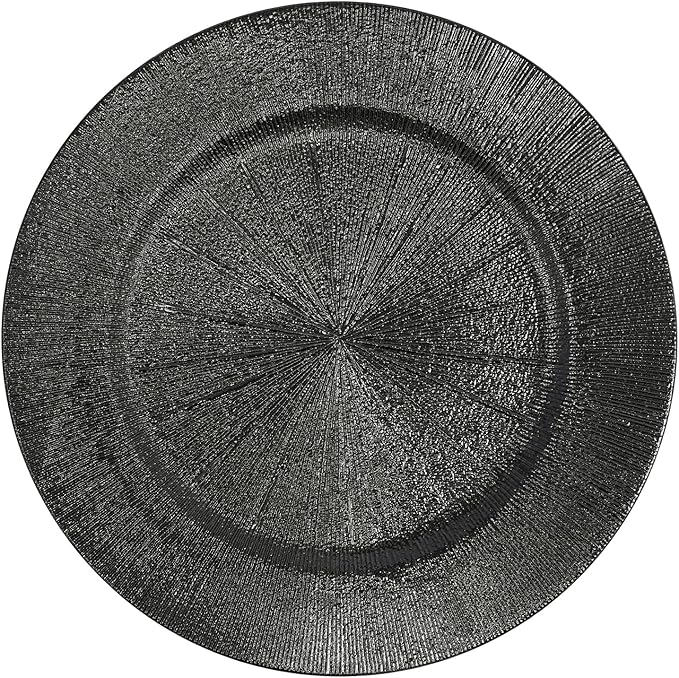 Antique Charger Plates Set 13'' Round Embossed Dinner Plate Chargers Plastic Elegant Floral Plates for Dinner Wedding Party Event Table Kitchen Decoration 100PCS (Black 100Pcs)
