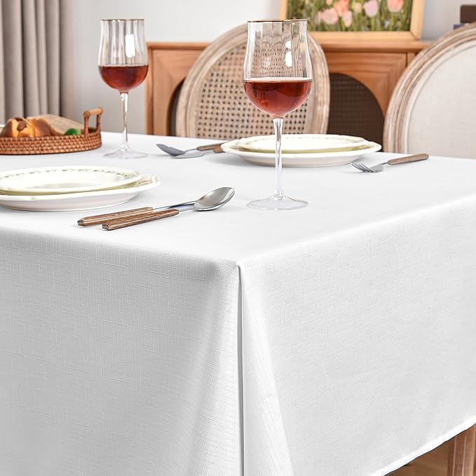 Fitable Faux Linen Tablecloths 2 Pack, Faux Burlap Fabric Table Clothes for Rectangle Tables, Rustic Table Covers for Kitchen Dining, Party, Farmhouse (White, 54 x 78 Inch)