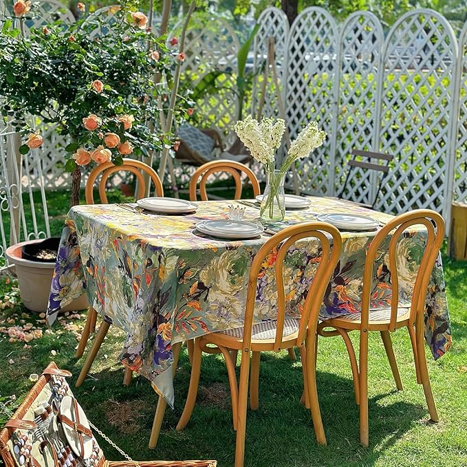 Outdoor Square Tablecloth, Activated Print Floral Waterproof Table Cloth for Square or Round Tables, Dining Table Cover for Dining, Picnic, Outdoor, Wedding - 54''x54'' - Green