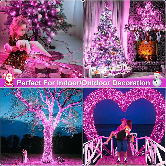 262FT 800 LED Christmas Lights, Plug in Christmas Tree Lights Outdoor with Timer and 8 Modes, Green Wire Waterproof String Light for Indoor House Yard Patio Wedding Decorations, Pink